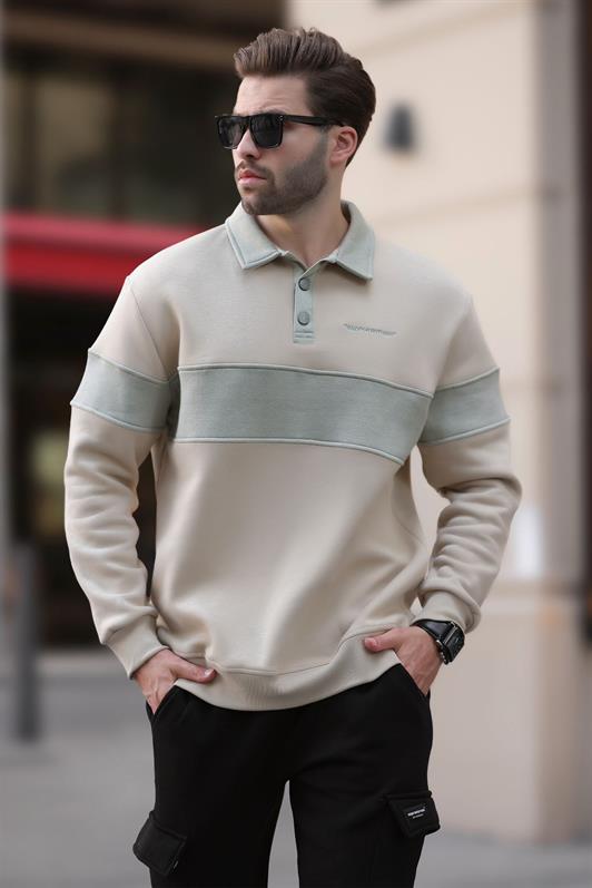 MDX Beige Polo -шея цветовой блок мужская толстовка 7072 - Mascouche