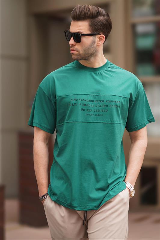 MDX Dark Green Oversize Bicycle Neck Printed Men's T-shirt 7018 - Rayleigh