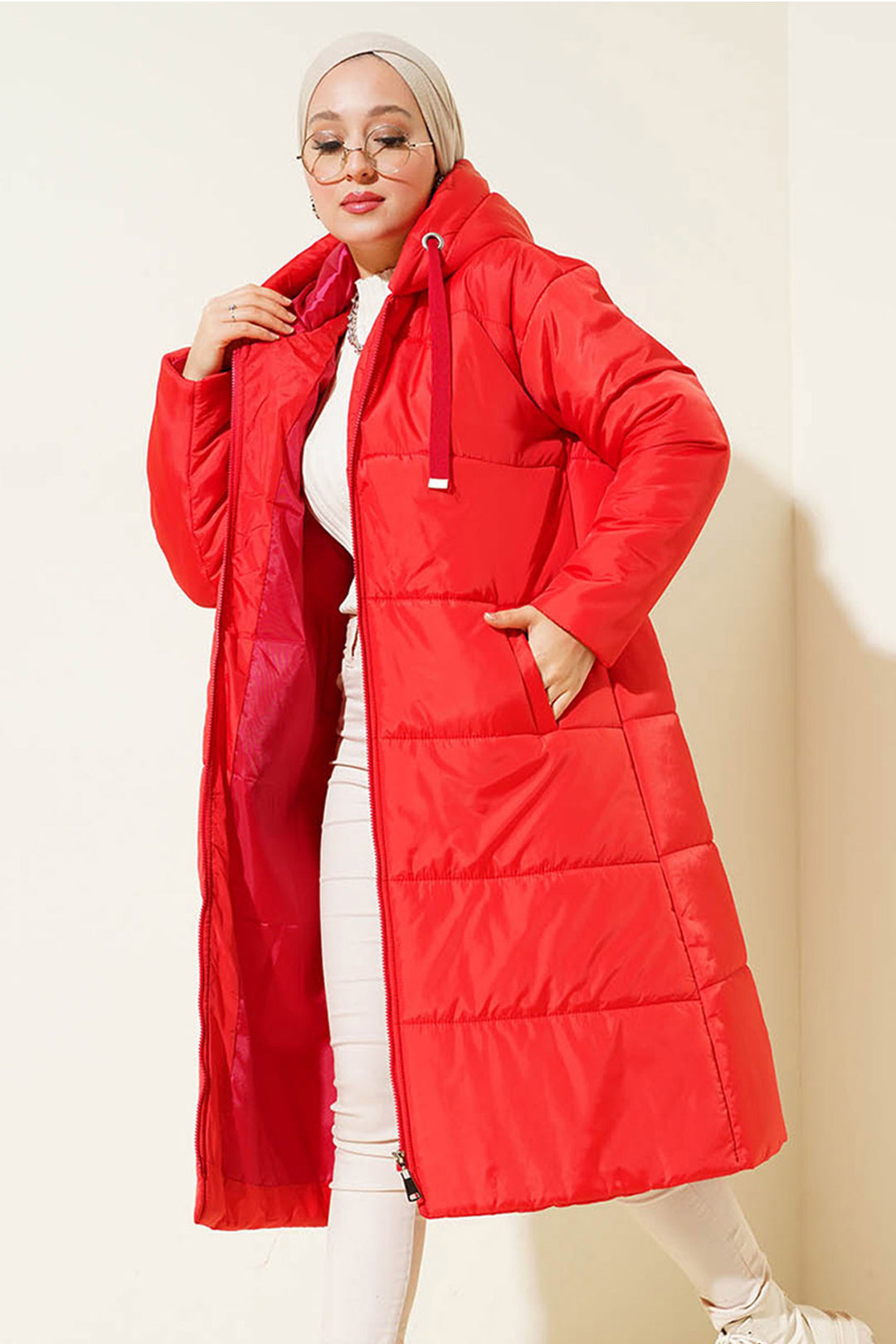 BGD Women T5120 Hooded Long Puffer Hijab Coat - Red - Avondale