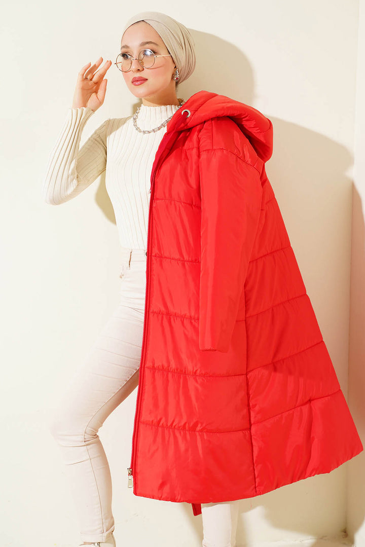 BGD Women T5120 Hooded Long Puffer Hijab Coat - Red - Avondale