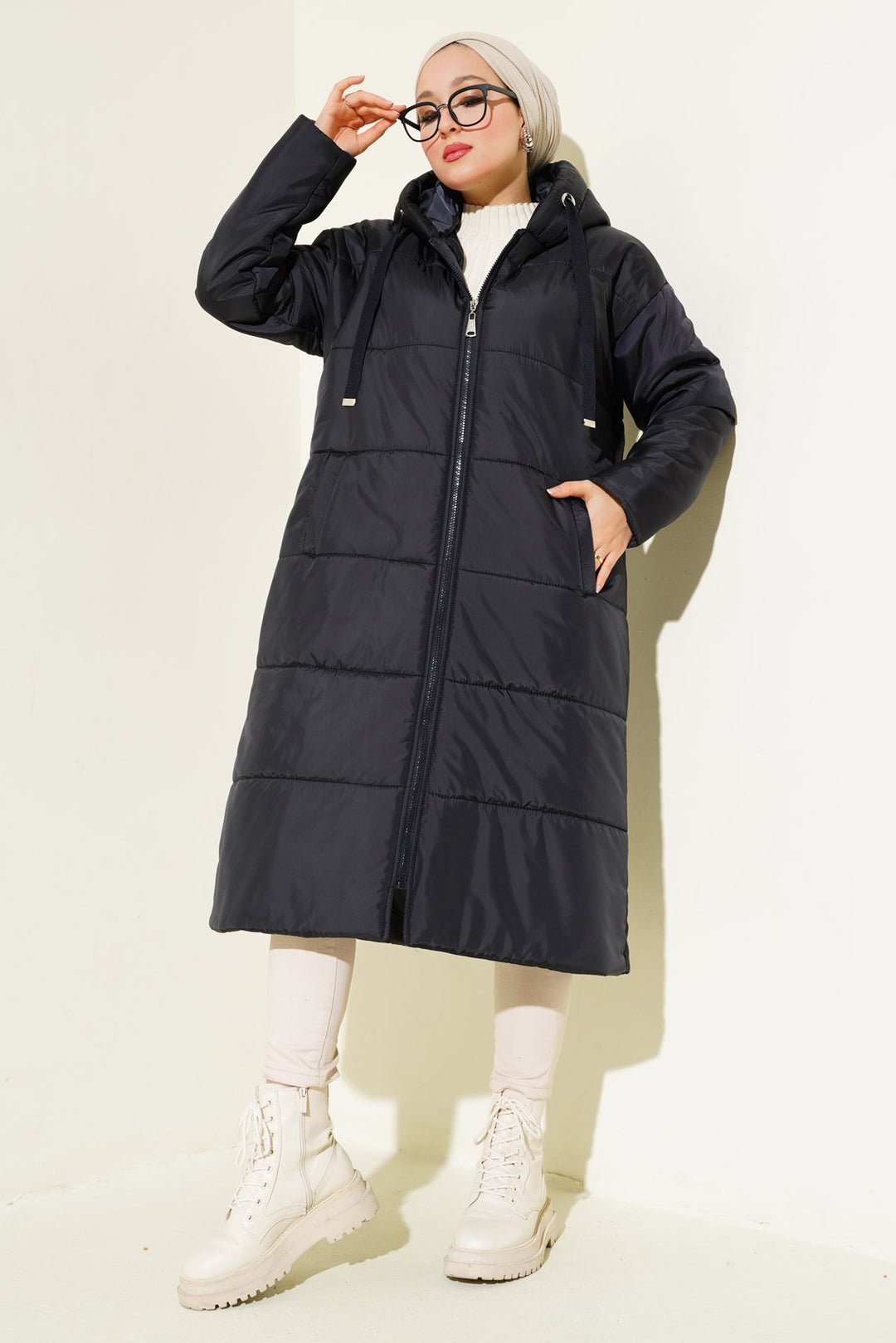 BGD Women T5120 Hooded Long Puffer Hijab Coat - Navy - Avondale