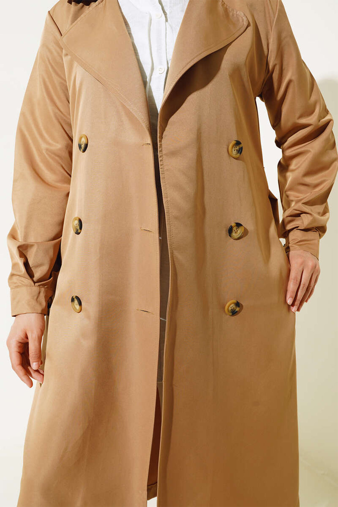 BGD Women T5853 Wrap Neck Hijab Trench Coat - Brown - Avondale