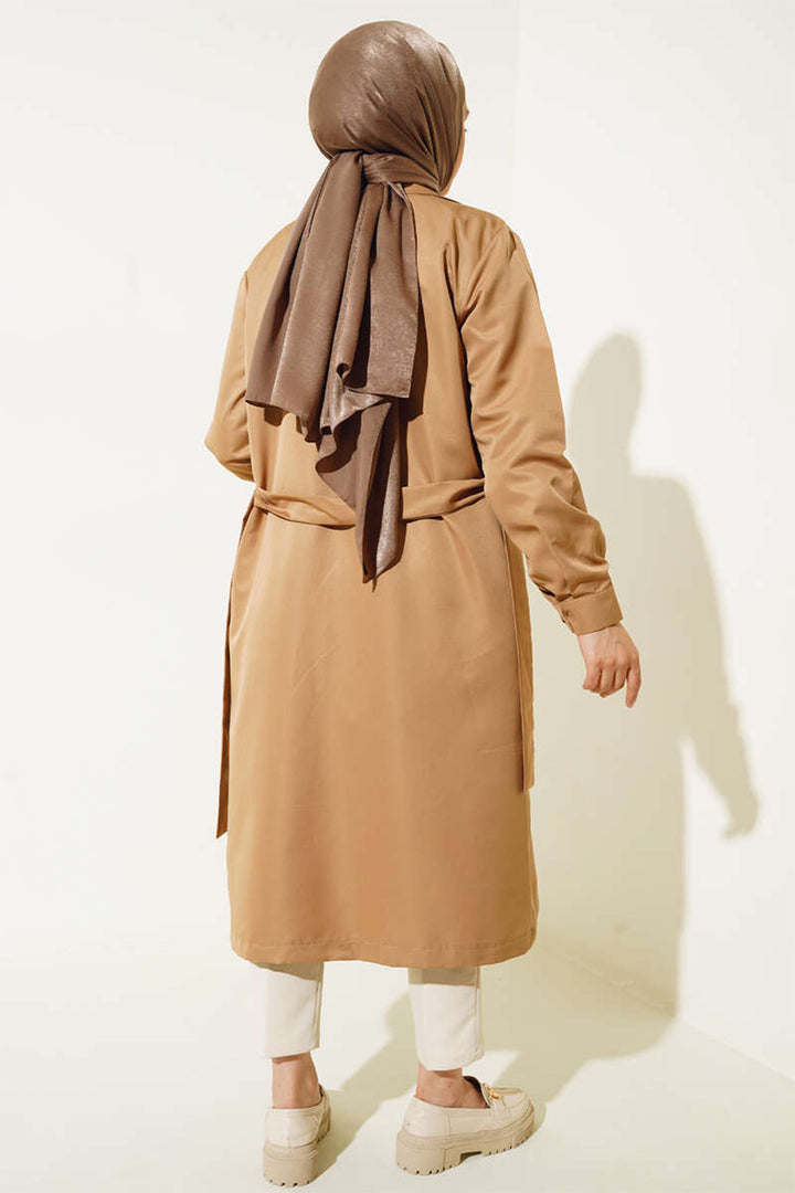 BGD Women T5853 Wrap Neck Hijab Trench Coat - Brown - Avondale