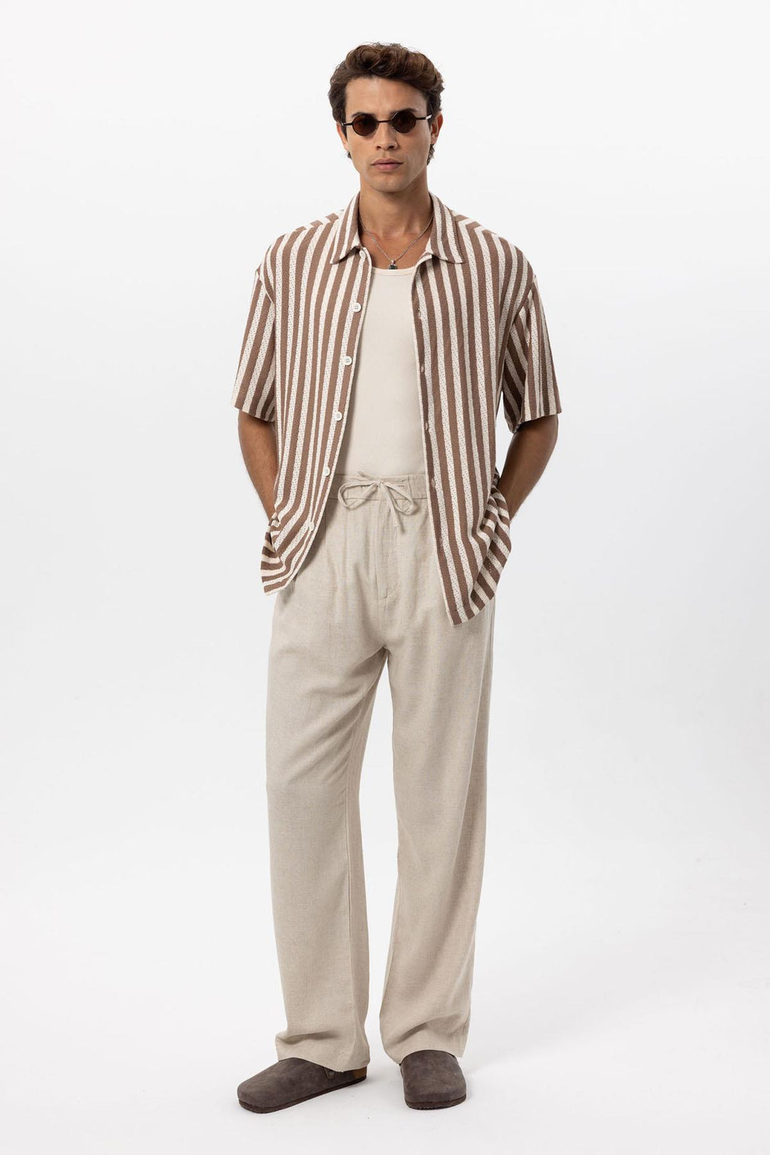 ANT Men's Linen Blend Baggy Pants with Waist Ties - Plant City