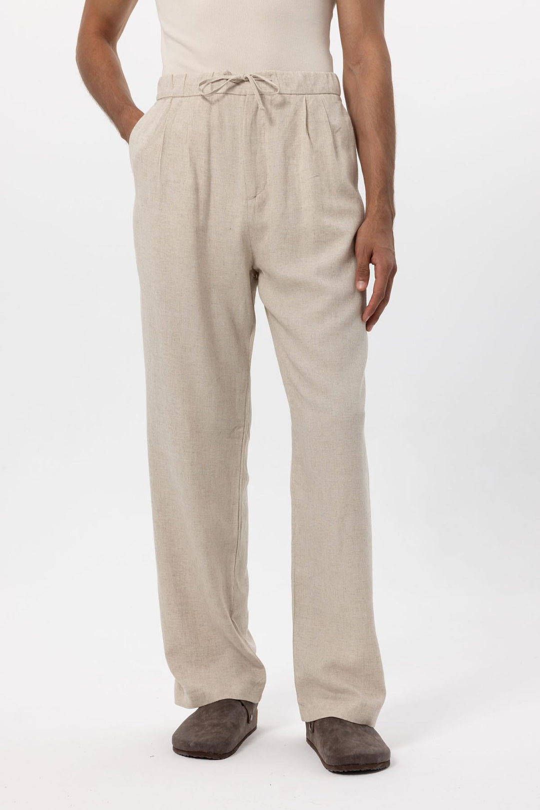 ANT Men's Linen Blend Baggy Pants with Waist Ties - Plant City