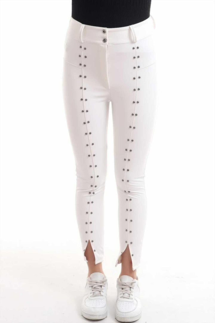 ELS Stone-Embellished Leather Leggings - White - Redditch