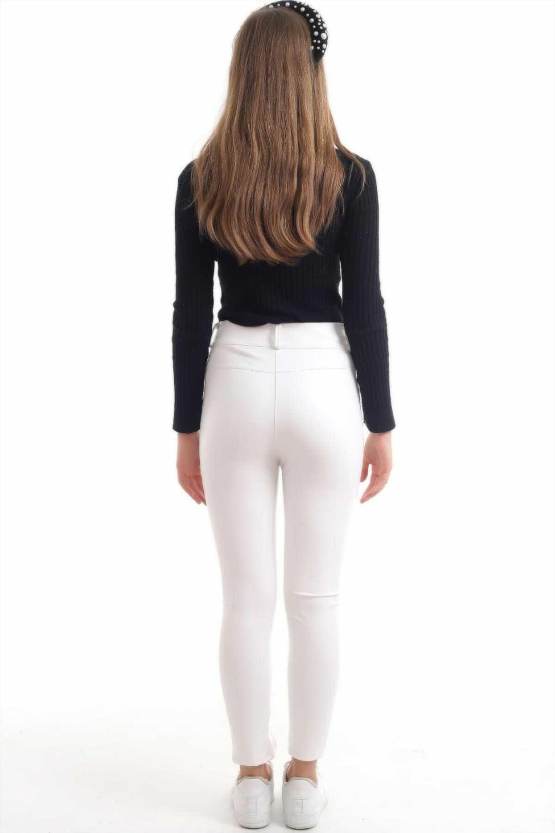 ELS Stone-Embellished Leather Leggings - White - Redditch