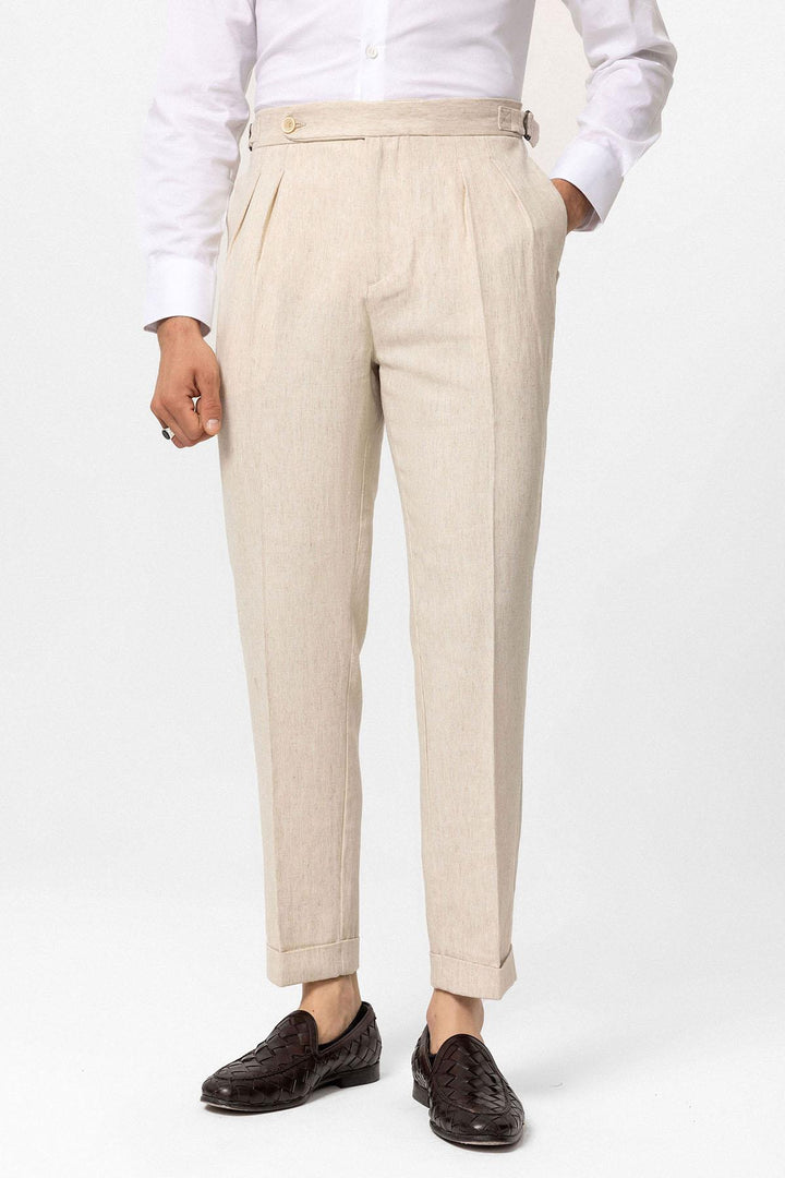 ANT High Waist Linen Blend Double Leg Men's Trousers - Ciudad de Huajuapam de León