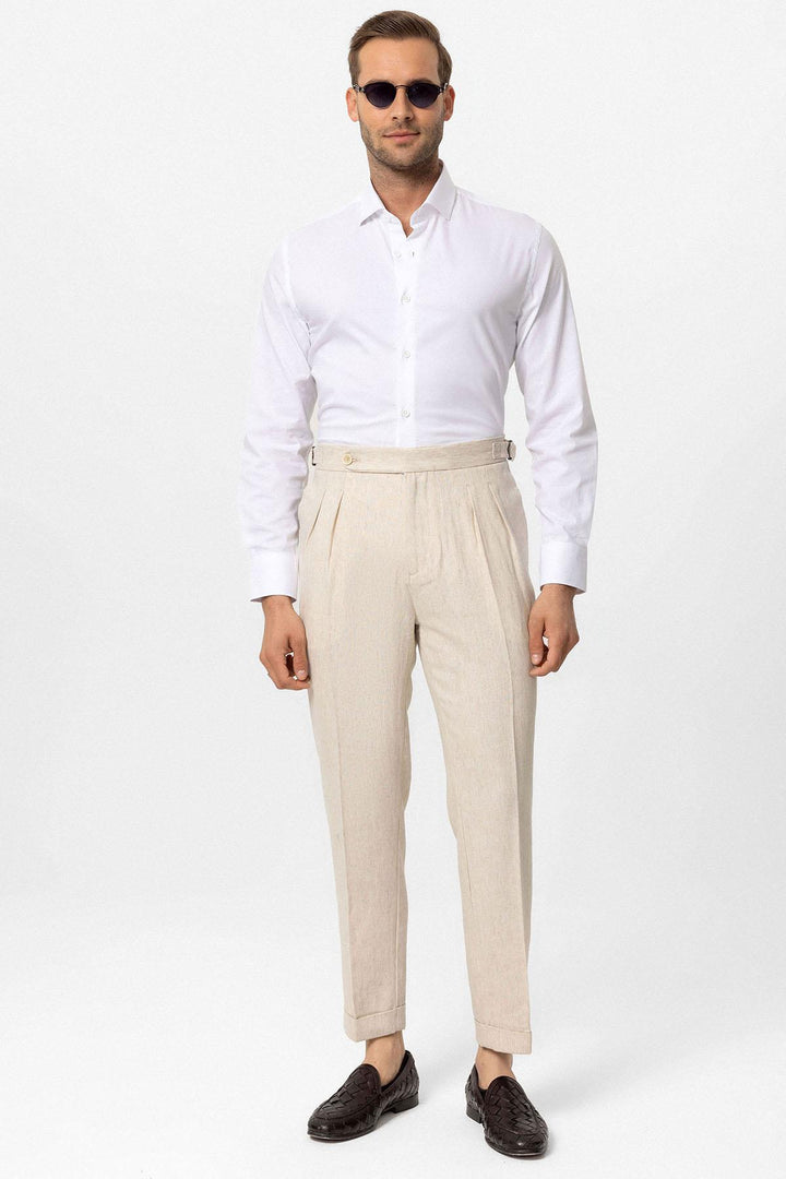 ANT High Waist Linen Blend Double Leg Men's Trousers - Ciudad de Huajuapam de León