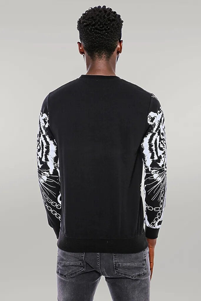 WSS Tiger Patterned Slim Fit Black Sweatshirt  - Singen