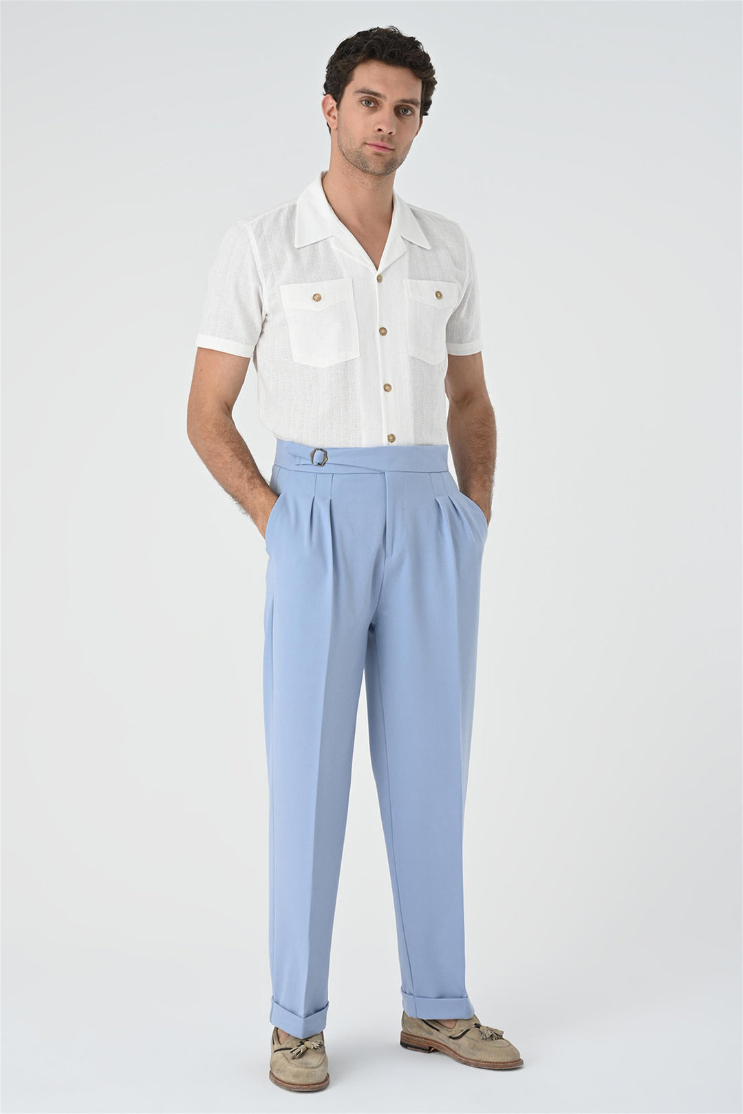 ANT Buckle Detailed Pleated High Waist Men's Trousers - Toledo