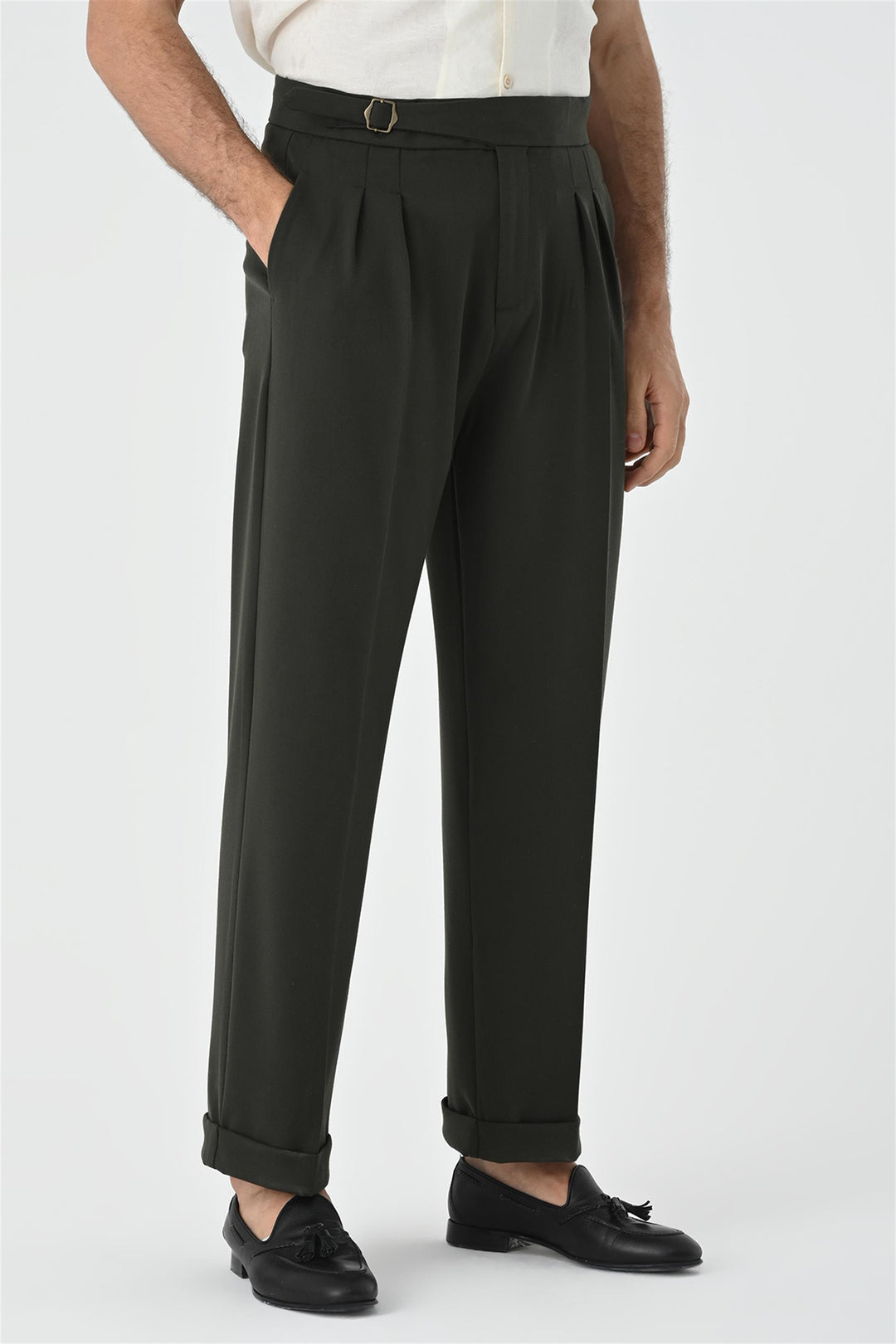 ANT Buckle Detailed Pleated High Waist Men's Trousers - Coventry