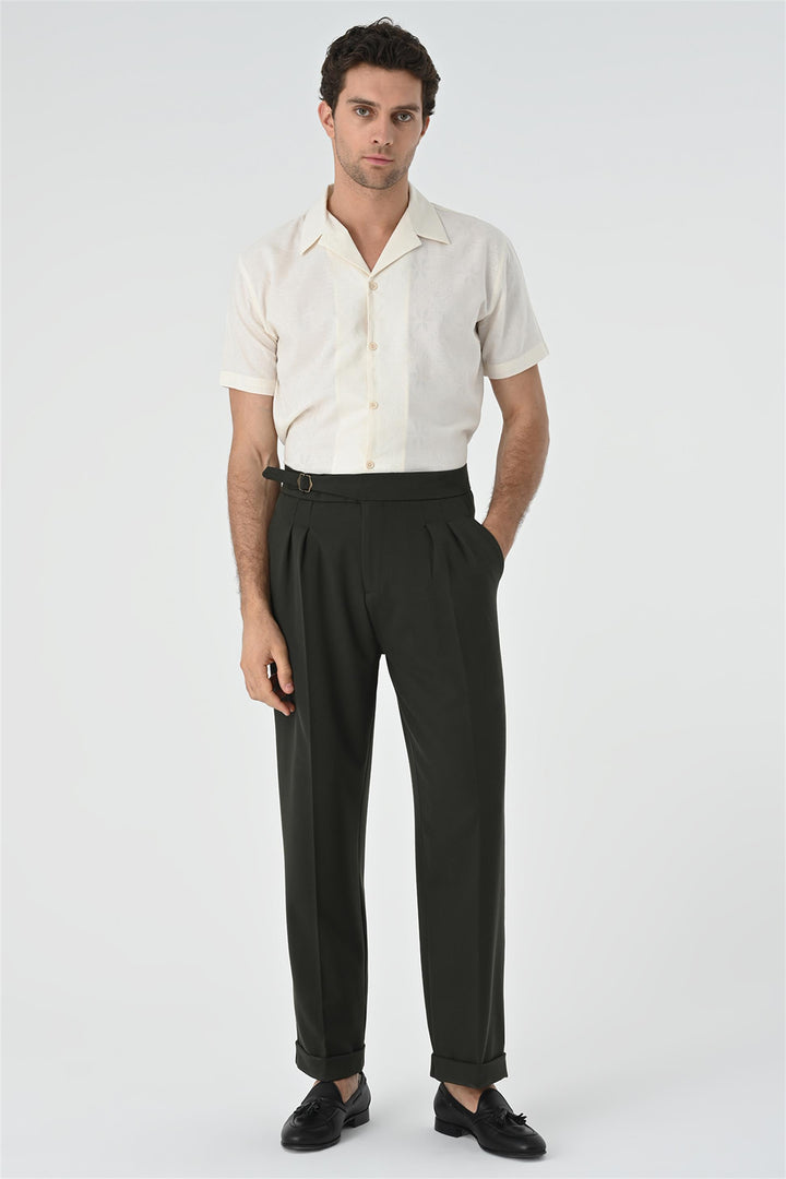 ANT Buckle Detailed Pleated High Waist Men's Trousers - Coventry