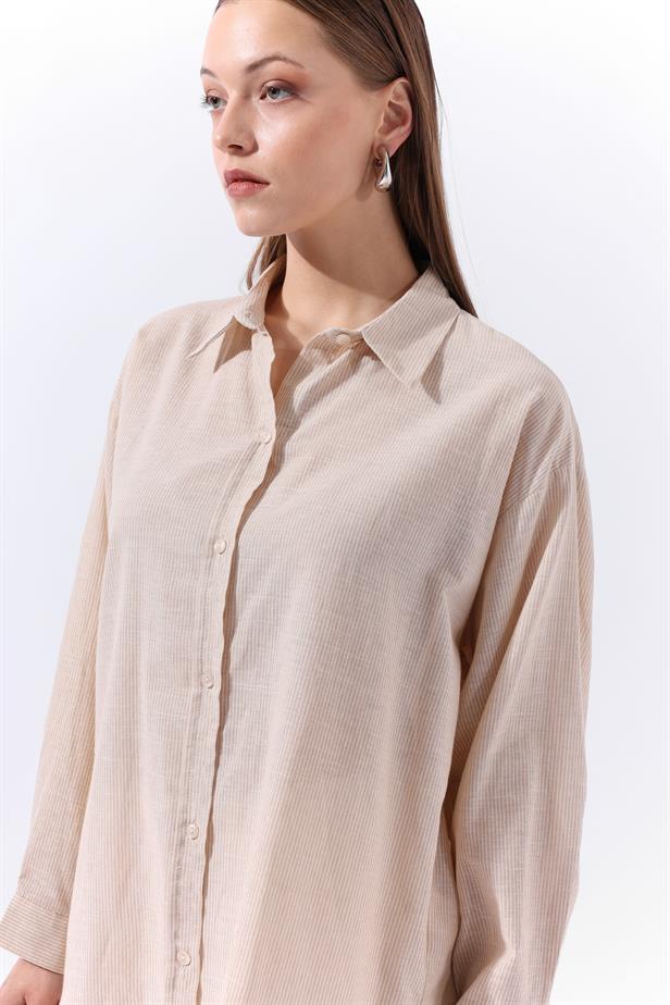 RYN Wholesale Striped Linen Shirt Beige - Viti