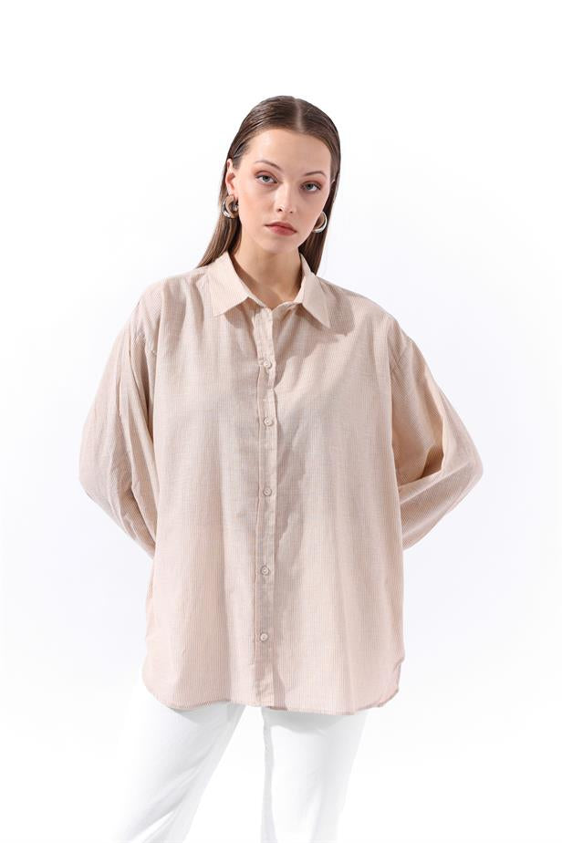 RYN Wholesale Striped Linen Shirt Beige - Viti