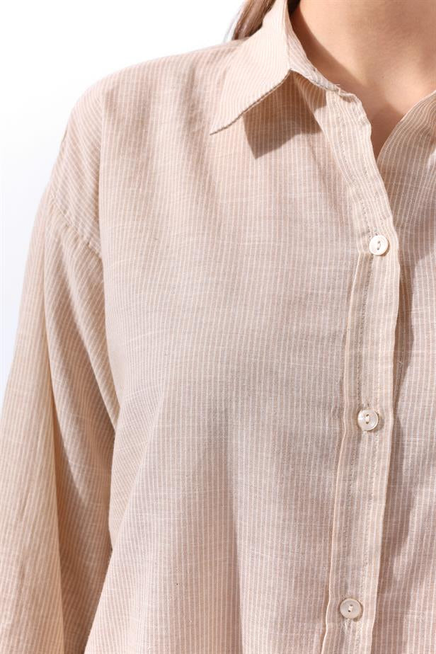 RYN Wholesale Striped Linen Shirt Beige - Viti