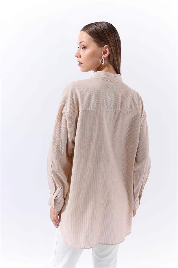 RYN Wholesale Striped Linen Shirt Beige - Viti