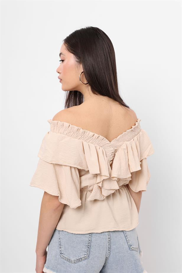 RYN Wholesale Front Ruffled Blouse Stone - Amstelveen