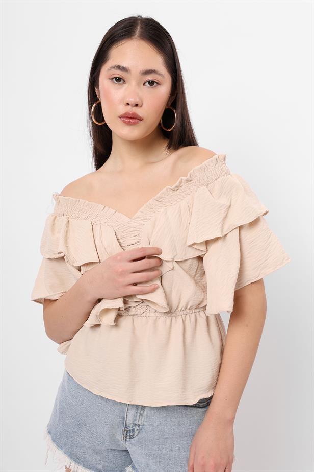 RYN Wholesale Front Ruffled Blouse Stone - Amstelveen