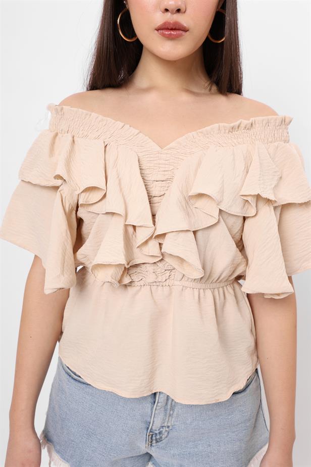 RYN Wholesale Front Ruffled Blouse Stone - Amstelveen