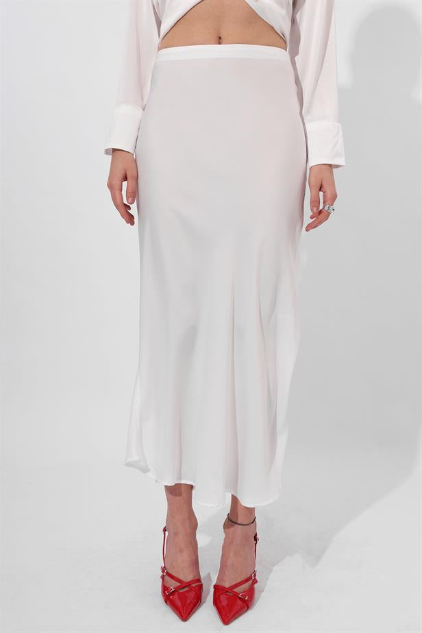 RYN Wholesale Satin Long Skirt White - Rouen