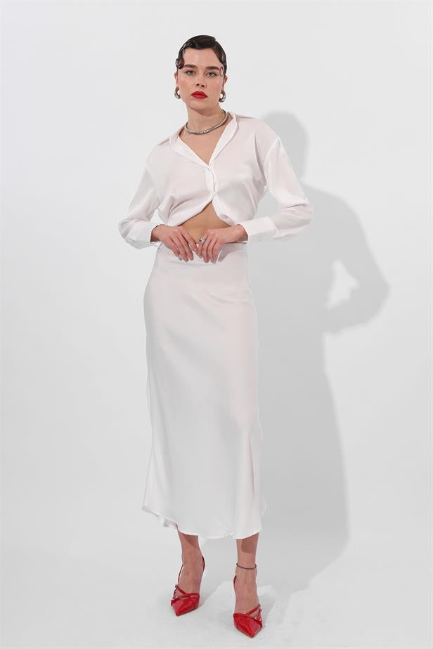 RYN Wholesale Satin Long Skirt White - Rouen