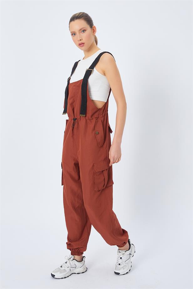 RYN Cargo Pocket Jumpsuit - BROWN - Grantham