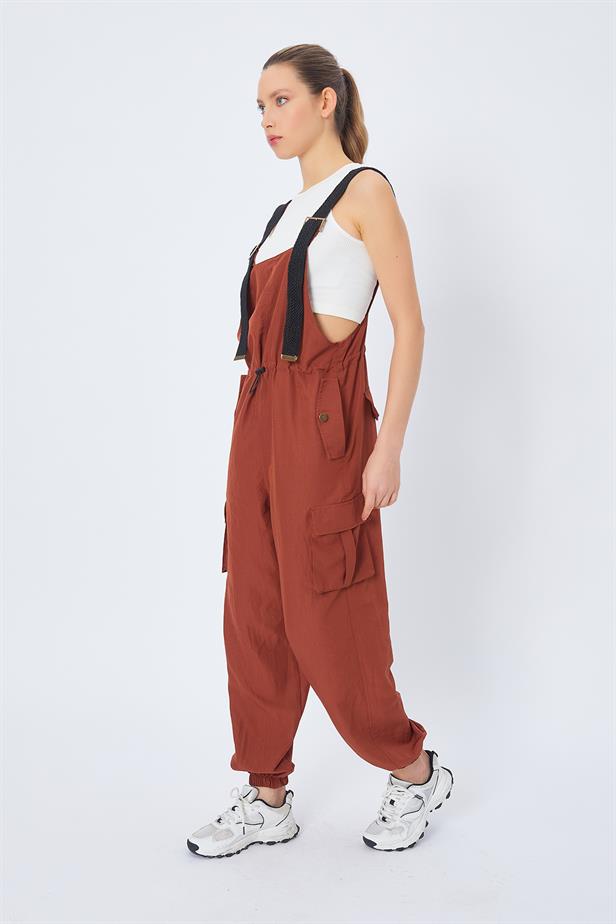 RYN Cargo Pocket Jumpsuit - BROWN - Grantham