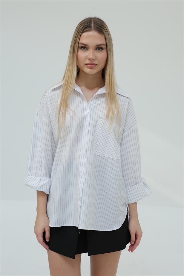 RYN Striped Pocket Shirt - White - San Antonio Abad