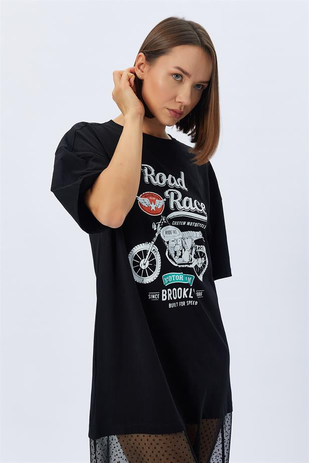 RYN Short Sleeve T-shirt Dress - BLACK - Washington