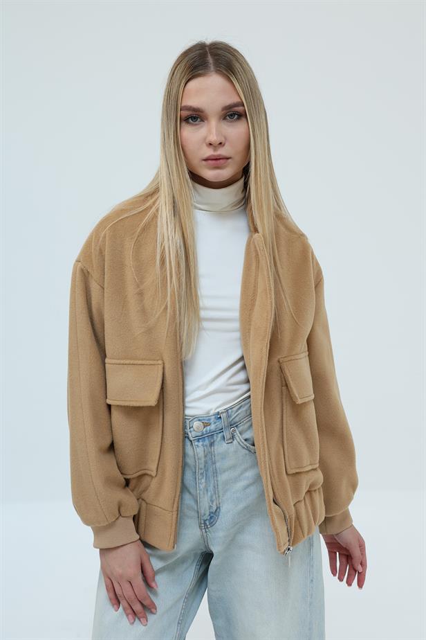 RYN Zippered Furry Coat - Camel - Zempoala