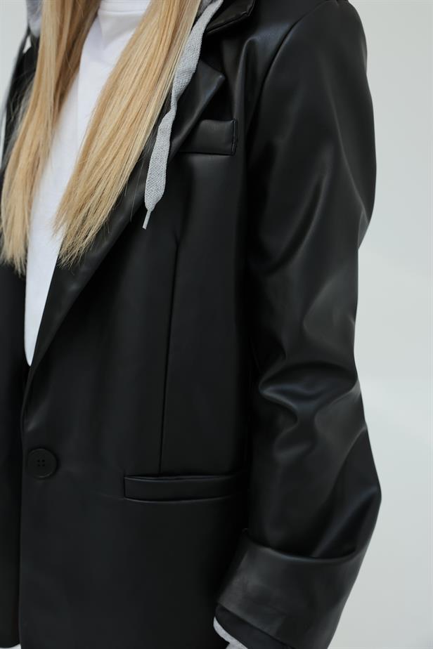 RYN Hooded Leather Blazer - Black - Melitopol