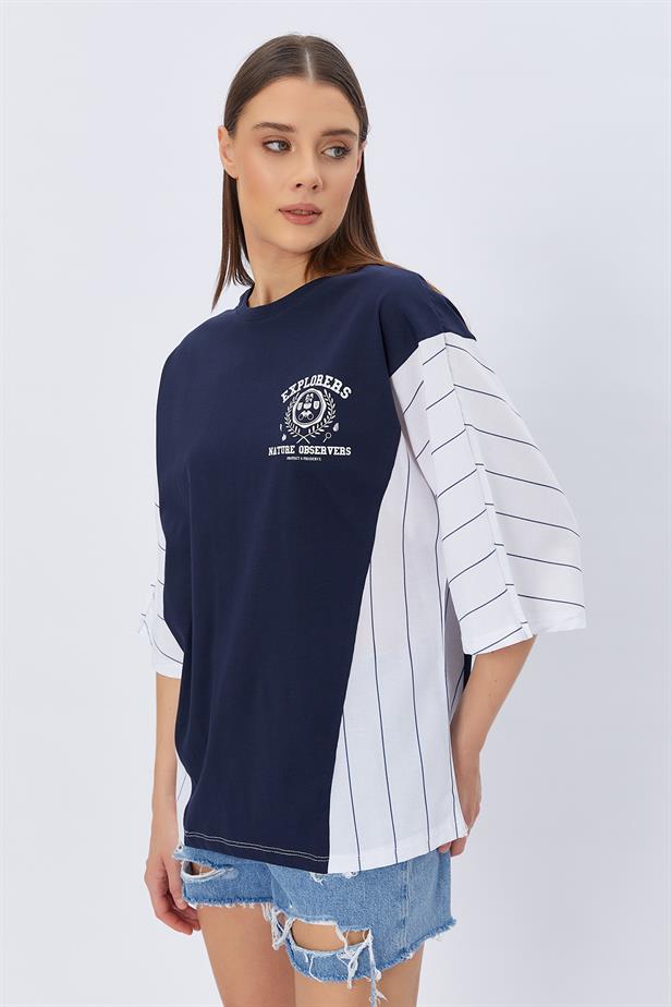 RYN Contrast Printed T-shirt - NAVY - Palm Bay