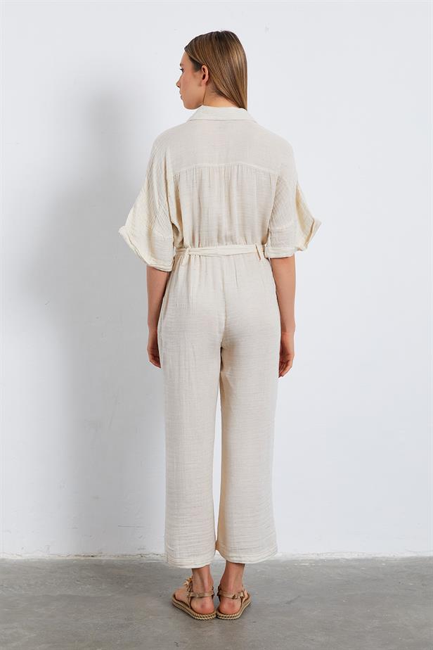 RYN Front Buttoned Belted Jumpsuit - NATÜR - Lawrence