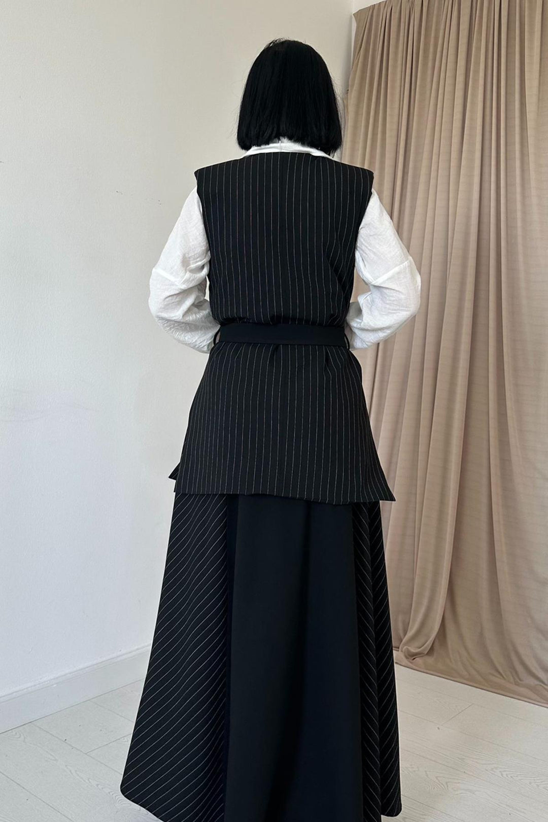 ELS Long Striped Vest and Skirt Set - Black - Vancouver