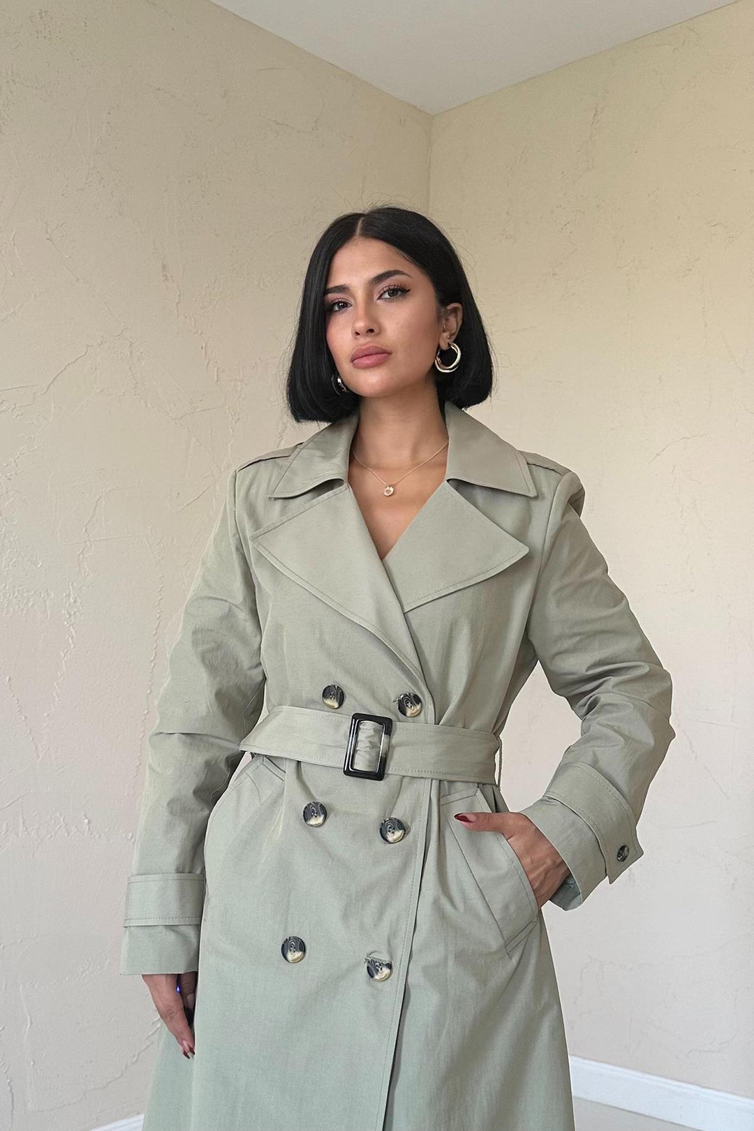 Els Long Sticeed Trench Poat - Khaki - Ciudad Guzmán