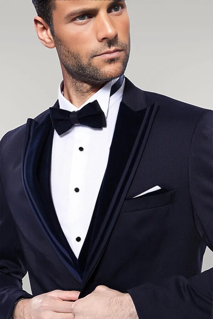 WSS Velvet Collar Patterned Dark Blue Tuxedo  - Singen