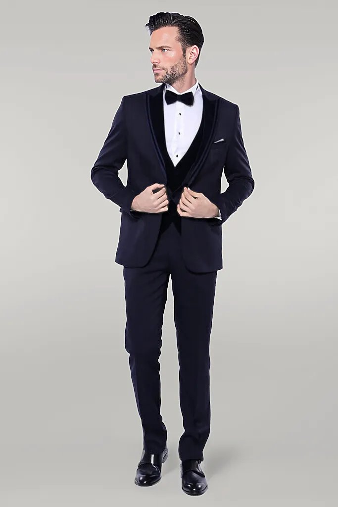 WSS Velvet Collar Patterned Dark Blue Tuxedo  - Singen