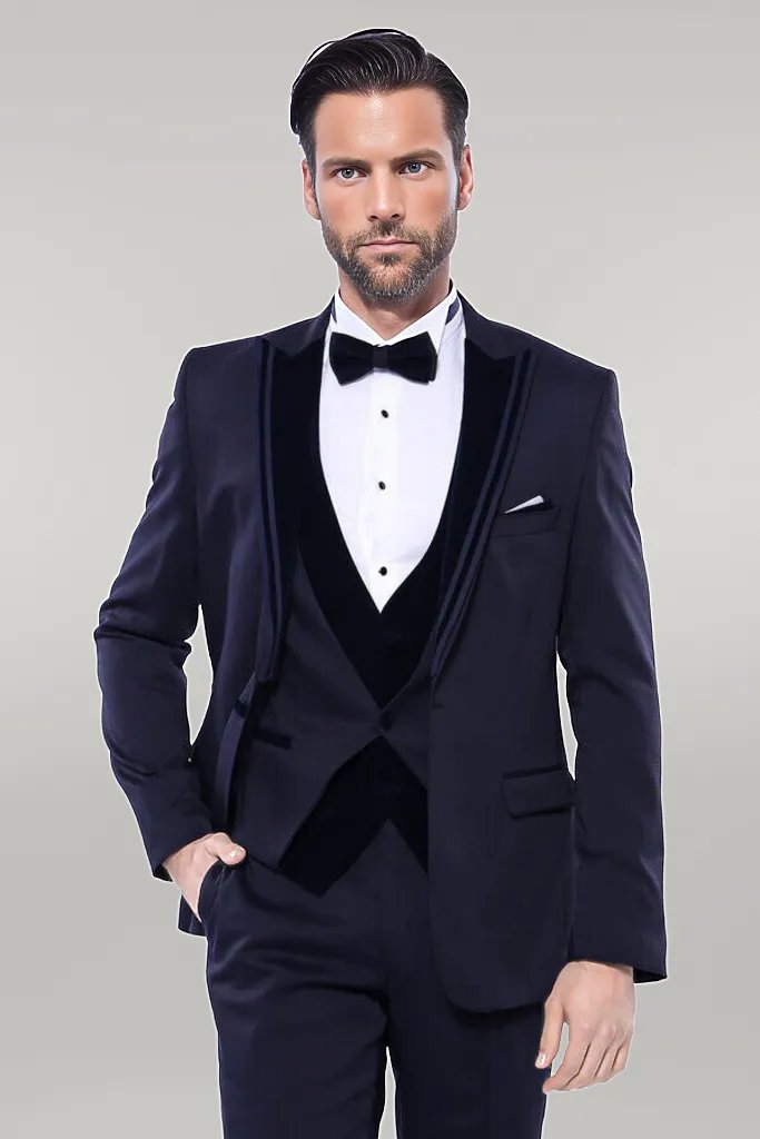 WSS Velvet Collar Patterned Dark Blue Tuxedo  - Singen