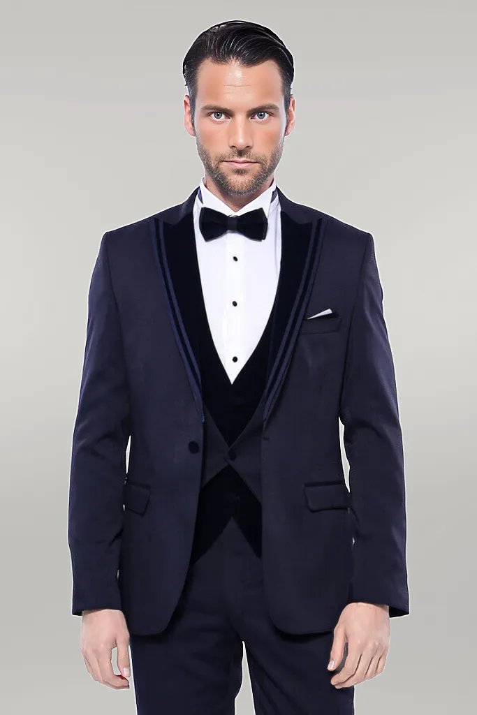 WSS Velvet Collar Patterned Dark Blue Tuxedo  - Singen