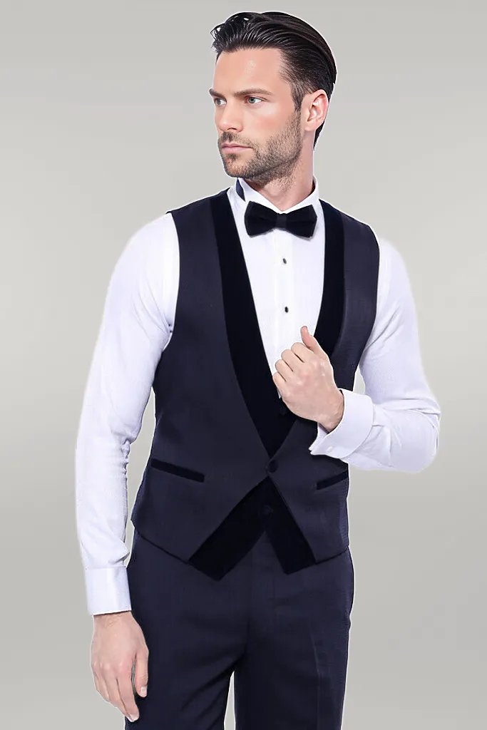 WSS Velvet Collar Patterned Dark Blue Tuxedo  - Singen