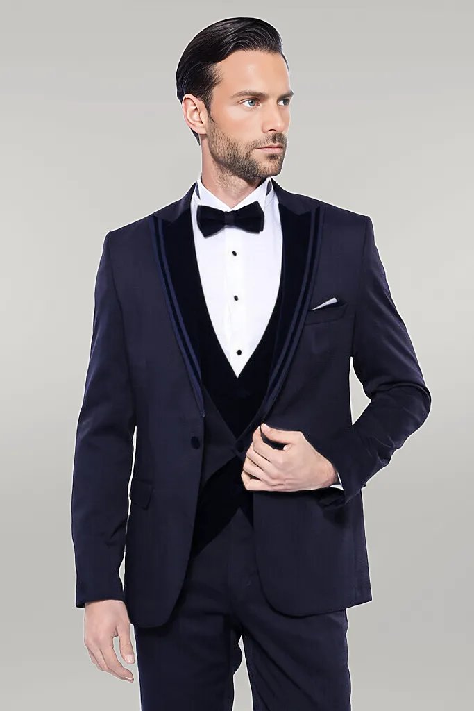 WSS Velvet Collar Patterned Dark Blue Tuxedo  - Singen