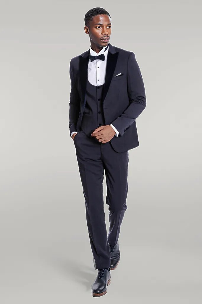 WSS Velvet Lapel Slim Fit Navy Blue Men Tuxedo  - Singen