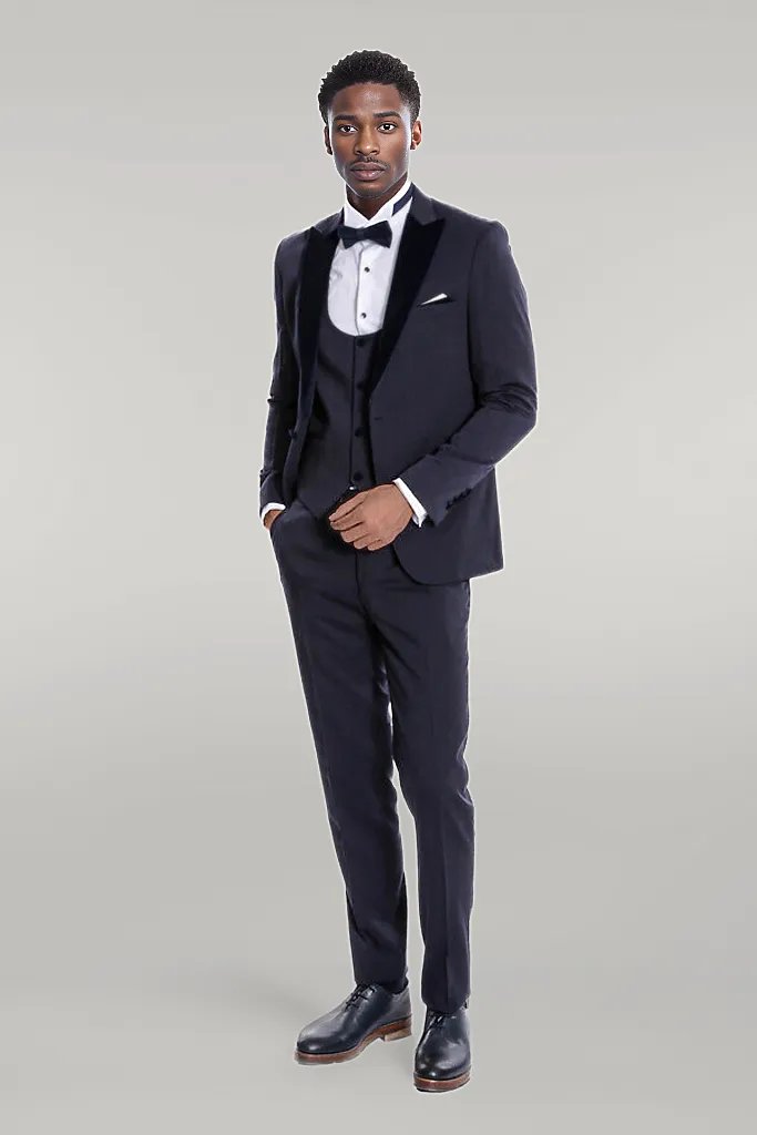 WSS Velvet Lapel Slim Fit Navy Blue Men Tuxedo  - Singen