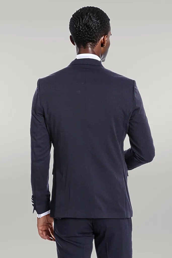 WSS Velvet Lapel Slim Fit Navy Blue Men Tuxedo  - Singen