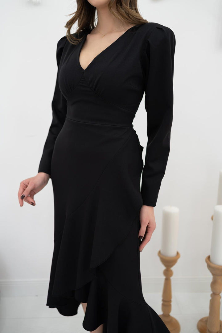 Els Volanlı Atlas Dress - Black - Camberley