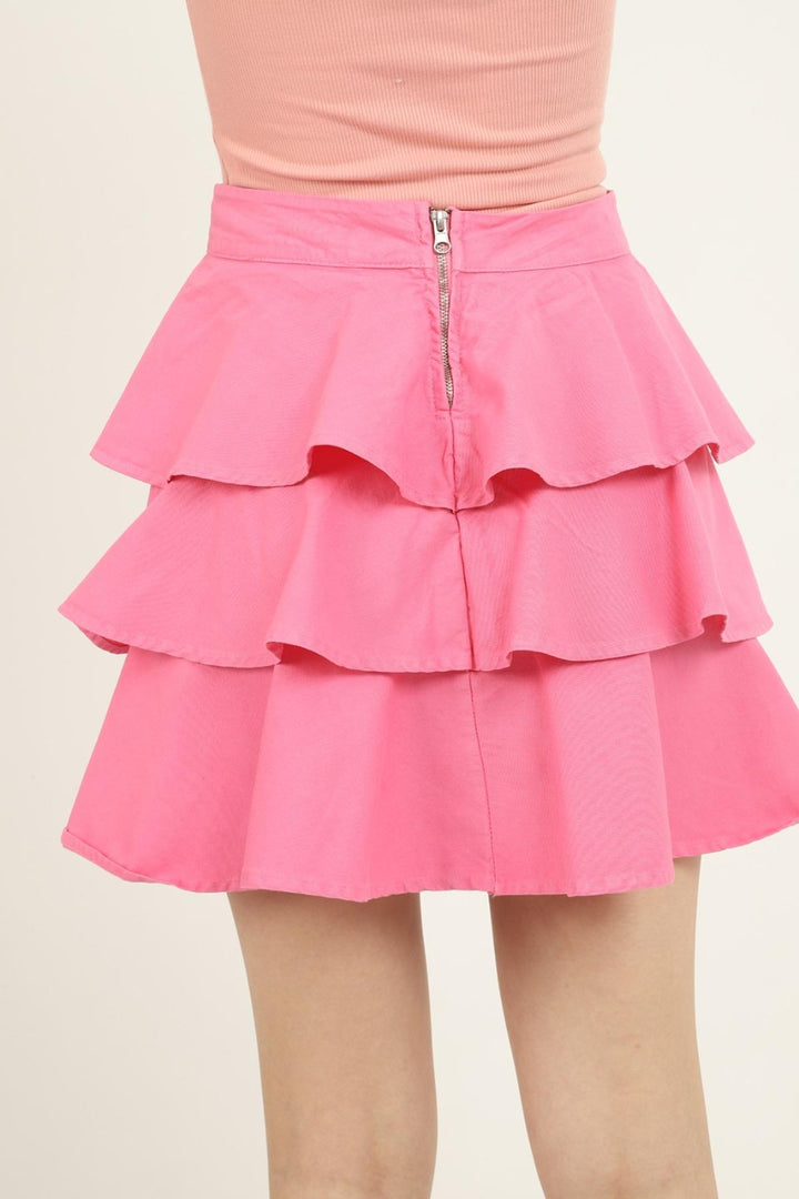 ELS Flounced Denim Skirt - Pink - Gilroy