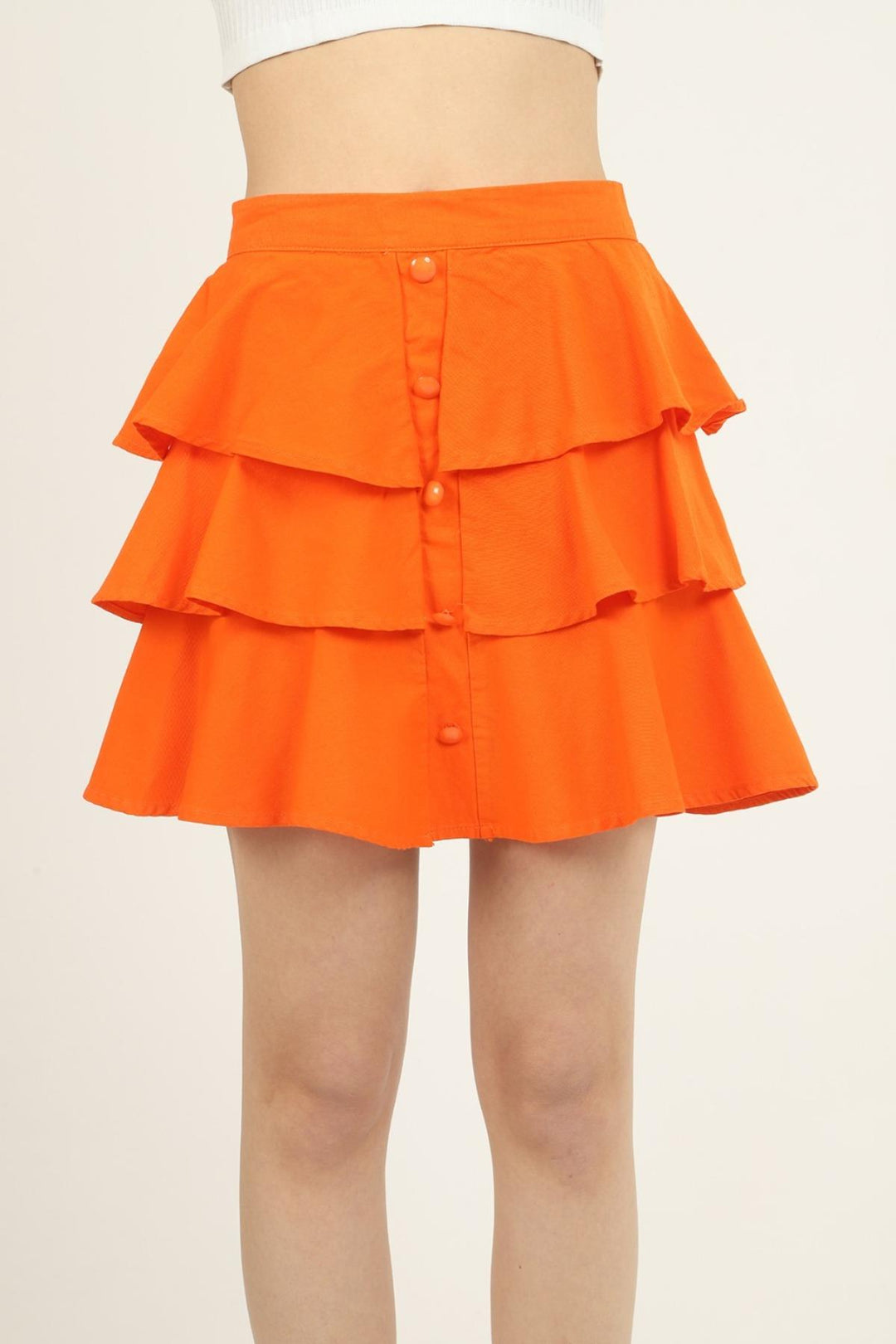 ELS Pleated Denim Skirt - Orange - Maddaloni