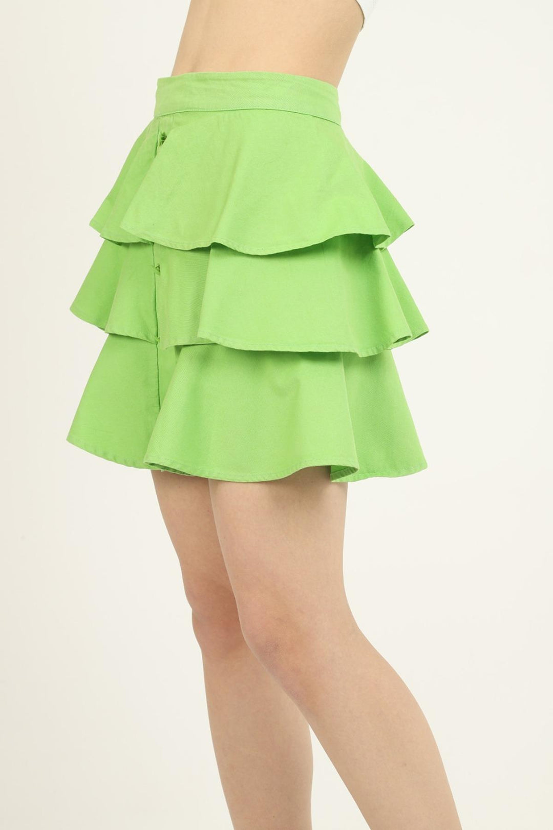 ELS Flounced Denim Skirt - Green - Tarrasa