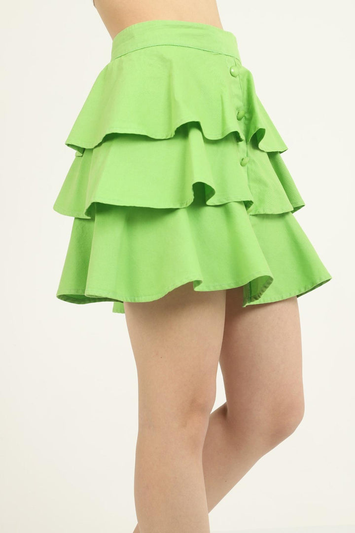 ELS Flounced Denim Skirt - Green - Tarrasa